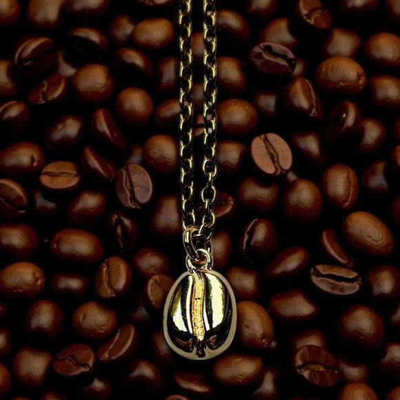 Espresso Bean Coffee Tiny Charm Necklace Gold Tone Coffee Lover Gift For Her - Picture 1 of 8